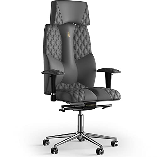 KULIK SYSTEM Ergonomischer Bürostuhl - Komfort & Verstellbarer Stuhl mit Rücken- & Lendenwirbelstütze |Patentiertes Rücken- & Nackenschmerzlinderungsdesign| Business Eco Leder - Grey Design von KULIK SYSTEM