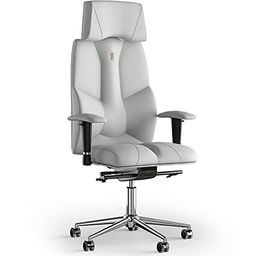 KULIK SYSTEM Ergonomischer Bürostuhl - Komfort & Verstellbarer Stuhl mit Rücken- & Lendenwirbelstütze |Patentiertes Rücken- & Nackenschmerzlinderungsdesign| Business Eco Leder - Weiß von KULIK SYSTEM