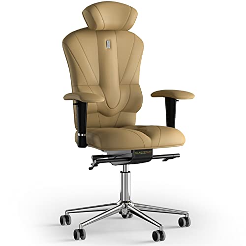 KULIK SYSTEM Ergonomischer Bürostuhl - Komfort & Verstellbarer Stuhl mit Rücken- & Lendenwirbelstütze |Patentiertes Rücken- & Nackenschmerzlinderungsdesign| Victory Eco Leder - Beige von KULIK SYSTEM