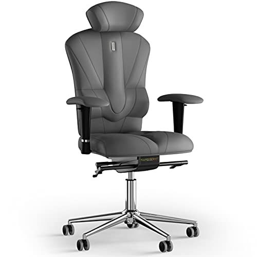 KULIK SYSTEM Ergonomischer Bürostuhl - Komfort & Verstellbarer Stuhl mit Rücken- & Lendenwirbelstütze |Patentiertes Rücken- & Nackenschmerzlinderungsdesign| Victory Eco Leder - Grey von KULIK SYSTEM