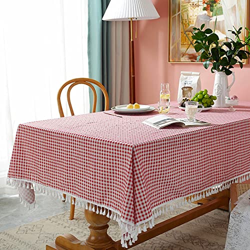 KUMADAI Karierte Tischdecke Rot/Weiß Rechteckig Tischdecke Abwaschbar Baumwolle und Leinen Tischdecke Landhausstil für Küche Speisetisch Hochzeit Party Dekoration,Red Plaid,140x250 von KUMADAI