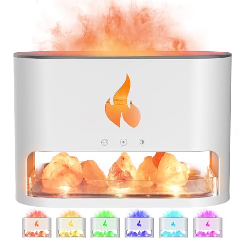 3-in-1 Aroma Diffuser mit Salzlampe, Diffuser ätherische öle, 250ml, Flammeneffekt, 7 Farben LED, Wasserlose Abschaltautomatik von KUMAIGO