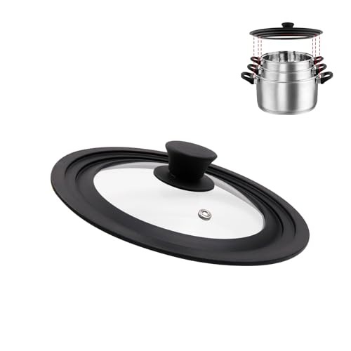 KUMGROT Universal-Pfannendeckel für Töpfe, Bratpfannen und Pfannen, Silikon-Pfannenabdeckung, Deckel aus gehärtetem Glas mit Dampfauslass, hitzebeständiger Silikonrand und Griff, passend für 18–20–22 von KUMGROT