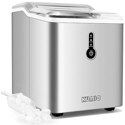 KUMIO Kleine Eiswürfelmaschine, 12 kg/24 h, Eiswürfelbereiter mit Eisportionierer und Korb, 1,5 L Wassertank, kompaktes Design für Haus, Küche, Büro, Party, Silber von KUMIO