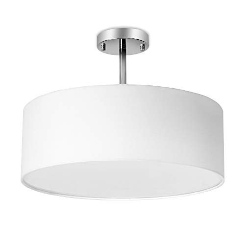 KUNGHEYFATCHOY Deckenleuchte, Stoff Deckenlampe, Weiß Rund Pendelleuchte für Wohnzimmer Schlafzimmer Küche Esszimmer, Durchmesser 45cm, Chrom matt, Warmweiss 3-flammig E27 von KUNGHEYFATCHOY