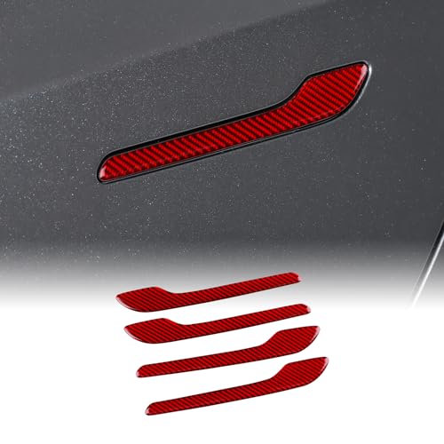 KUNGKIC Für Tesla model Y Juniper 2025 Model 3 Highland 2024 Autos Außentürgriff Abdeckung Türaußengriff Trimmen Kohlefaser Aufkleber Dekorative Innenbereich Zubehör Geschenk (Rot) von KUNGKIC