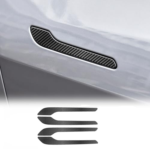 KUNGKIC Für Tesla Model Y Juniper 2025 Auto Türaußengriff obere Abdeckung Dekorative Autotür Außengriff Aufkleber Innenbereich Zubehör Geschenk,TPU Kohlefasermuster von KUNGKIC