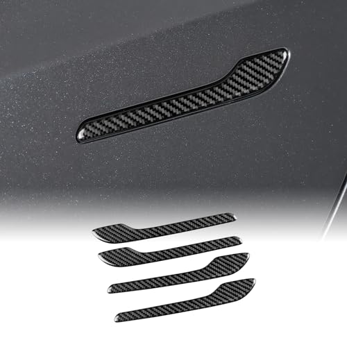 KUNGKIC Für Tesla model Y Juniper 2025 Model 3 Highland 2024 Autos Außentürgriff Abdeckung Türaußengriff Trimmen Kohlefaser Aufkleber Dekorative Innenbereich Zubehör Geschenk (Schwarz) von KUNGKIC