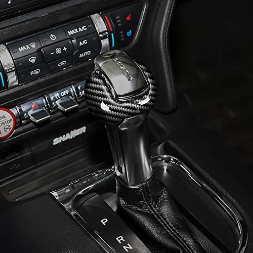 KUNGKIC Kohlefaser Auto Abdeckung Schalthebelknauf Dekoration Aufkleber Zubehör Carbon Fiber Gear Shift Knob Cover Instrument Trim für Ford Mustang 2015-2022 accessories Schwarz von KUNGKIC