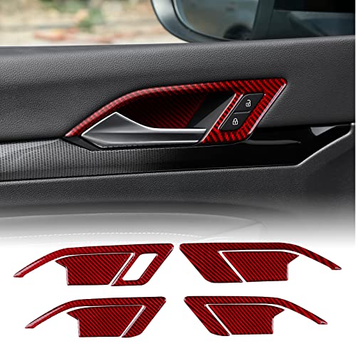 KUNGKIC Kohlefaser Auto Innentürgriff Rahmen Aufkleber Türschnalle Autotürgriff Dekorative Innenbereich Compatible with volkswagen vw Golf 8 2020 2021 2022 2023 Zubehör(ein Loch Rot) von KUNGKIC