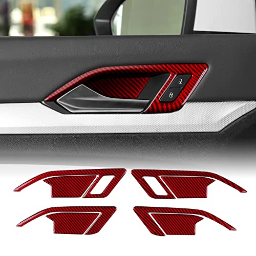 KUNGKIC Kohlefaser Auto Innentürgriff Rahmen Aufkleber Türschnalle Autotürgriff Dekorative Innenbereich Compatible with volkswagen vw Golf 8 2020 2021 2022 2023 Zubehör(zwei Loch Rot) von KUNGKIC