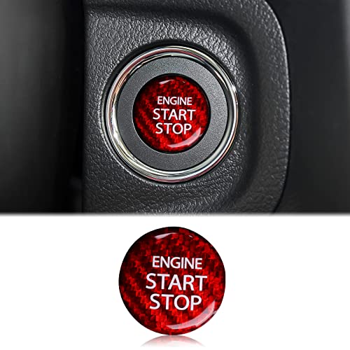 KUNGKIC Kohlefaser Auto-Motor-Start-Stopp-Schalter Zündschalter Button Aufkleber Innenbereich Trim Schutzfunktion Compatible with Suzuki Swift Alto Ignis S-Cross Alivio Kizashi Zubehör (Rot) von KUNGKIC