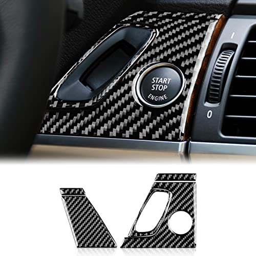 KUNGKIC Kohlefaser Auto Motorstart-Stopp-Taste Rahmenabdeckung Aufkleber Zündungsschalter Innenbereich Dekorativ Compatible with BMW X5 E70 2006-2013 X6 E71 2008-2014 Zubehör(Schwarz) von KUNGKIC
