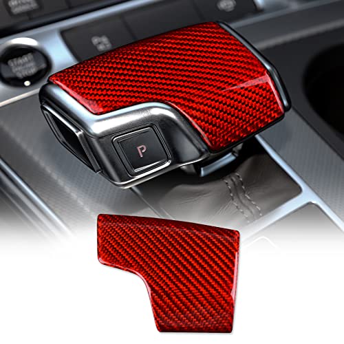 KUNGKIC Kohlefaser Auto-Schaltknauf-Abdeckung Aufkleber Innenraum Compatible with Audi A6 A7 SQ8 RS6 RS7 Q7 Q8 S8 Getrieberahmen Dekorativ Zubehör (Rot) von KUNGKIC