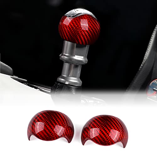 KUNGKIC Kohlefaser Auto Schaltknauf Abdeckung Schalthebelknauf Dekoration Getriebegriff Aufkleber Instrument Compatible with Ford Mustang 2015-2023 Zubehör (Rot-Schaltgetriebe) von KUNGKIC
