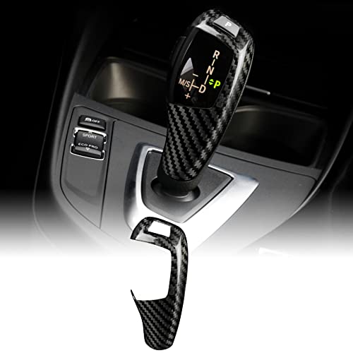 KUNGKIC Kohlefaser Auto Schaltknüppel Abdeckung Compatible with BMW F20 F21 F22 F23 F30 F34 F32 E70 F36 F02 F25 F07 F15 F10 X3X4 Zubehör Schalthebelknauf Getriebegriff Innenraum Dekorative Schwarz von KUNGKIC