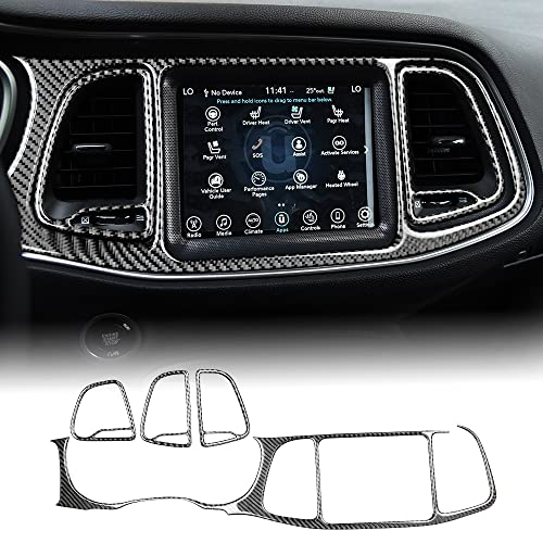 KUNGKIC Kohlefaser Innenbereich Zubehör Auto Mittelkonsole Dashboard Dekorative Trim Aufkleber Compatible with Dodge Challenger 2015-2020 Zubehör Schwarz von KUNGKIC
