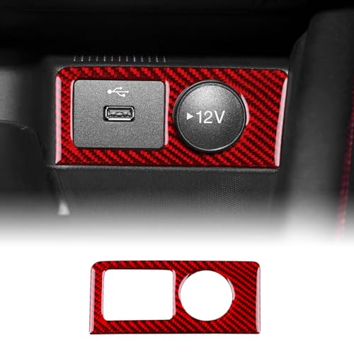 KUNGKIC Real Carbon Fiber für Ford Focus 2019 2020 2021 2022 2023 2024 2025 Zubehör Auto Center Schaltknauf USB Abdeckung Rahmen Aufkleber Innenbereich Auto Teile Geschenk (Rot) von KUNGKIC