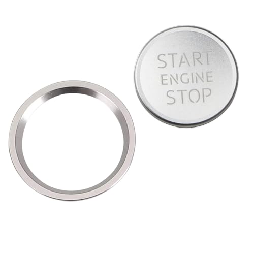 KUNIO Auto Startknopf Aufkleber passt für Audi A4 A6 A5 Q5 A7 Q7 Auto Startknopf Abdeckung Zündung Schalter Aufkleber Start Taste Trimm Dekor Auto Startknopf Dekorationsring 2PCS Silber von KUNIO