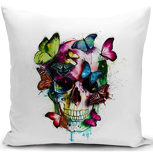 KUNQIAN Kissenbezug Gothic Totenkopf Skull Skelett Kissen deko Geschenke für sofakissen kissenbezüge schädel dekokissen couchkissen Schlafzimmer Wohnzimmer Zimmer zierkissen Couch Sofa Büro 45x45 cm von KUNQIAN