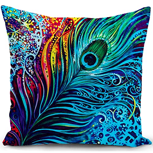 Kissenbezug pfau blau Kissen deko Geschenke Peacock für sofakissen kissenbezüge pfauenfedern dekokissen couchkissen kissenhülle Sofa Schlafzimmer Wohnzimmer Zimmer zierkissen 45x45 cm von KUNQIAN