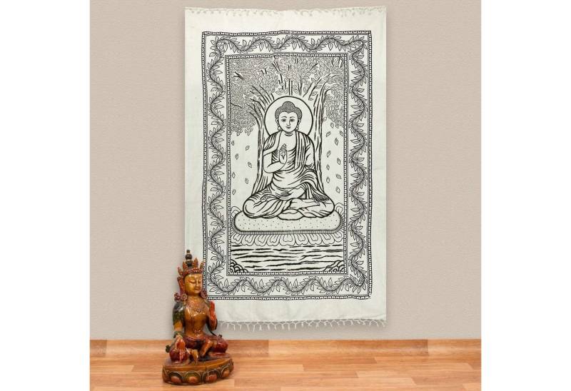 KUNST UND MAGIE Wandteppich Buddha Dekotuch Große Tagesdecke Wandbehang Tuch Goa ca. 140 x 220cm von KUNST UND MAGIE