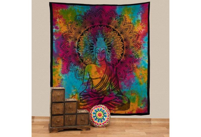 Wandteppich AUM Tagesdecke Wandbehang Bunt Tuch Buddha Meditation ca. 200 x 230cm, KUNST UND MAGIE von KUNST UND MAGIE