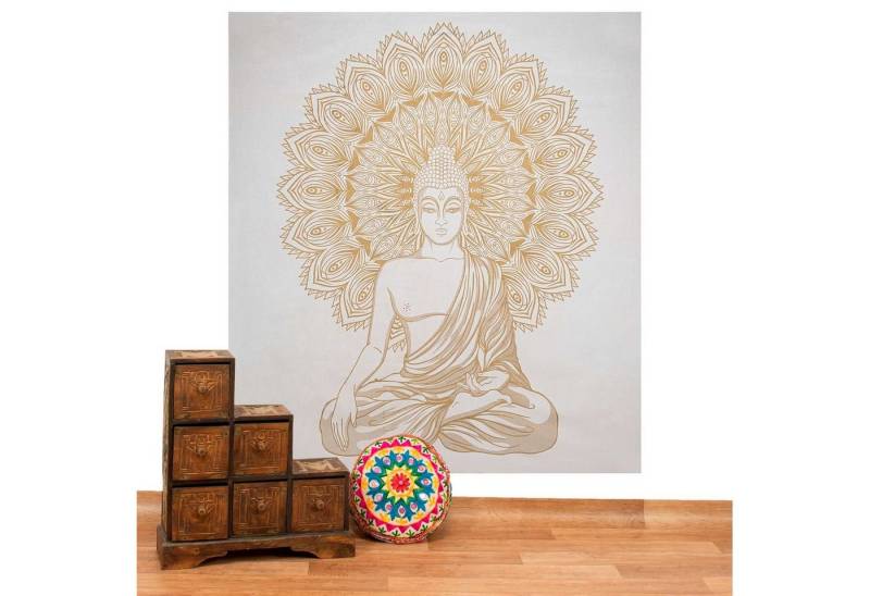 Wandteppich Tagesdecke Wandbehang Deko Tuch Buddha Meditation Gold ca. 200 x 230cm, KUNST UND MAGIE von KUNST UND MAGIE