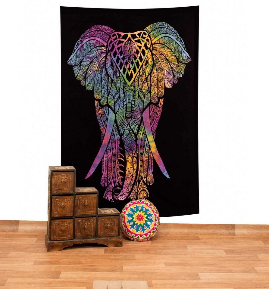 Wandteppich Tagesdecke Wandbehang Deko Tuch Elefant UV Aktiv ca. 200 x 135 cm, KUNST UND MAGIE von KUNST UND MAGIE
