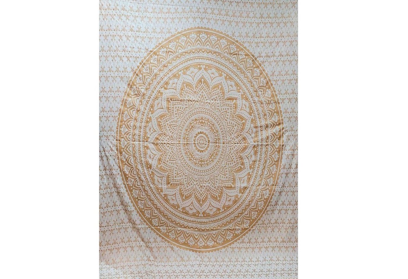 Wandteppich Tagesdecke Wandbehang Dekotuch Golden White Lotus Mandala ca.200x135cm, KUNST UND MAGIE von KUNST UND MAGIE