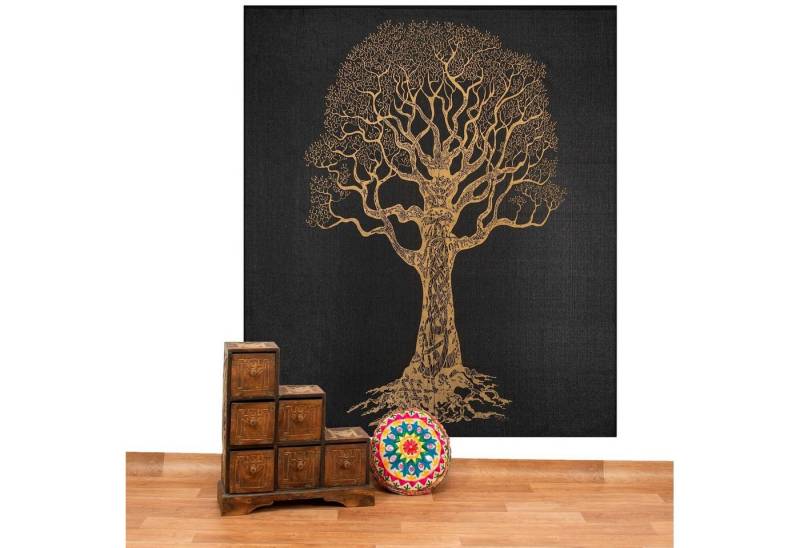 Wandteppich Tagesdecke Wandbehang Deko Tuch Goldener Baum ca. 200 x 230cm XL, KUNST UND MAGIE von KUNST UND MAGIE