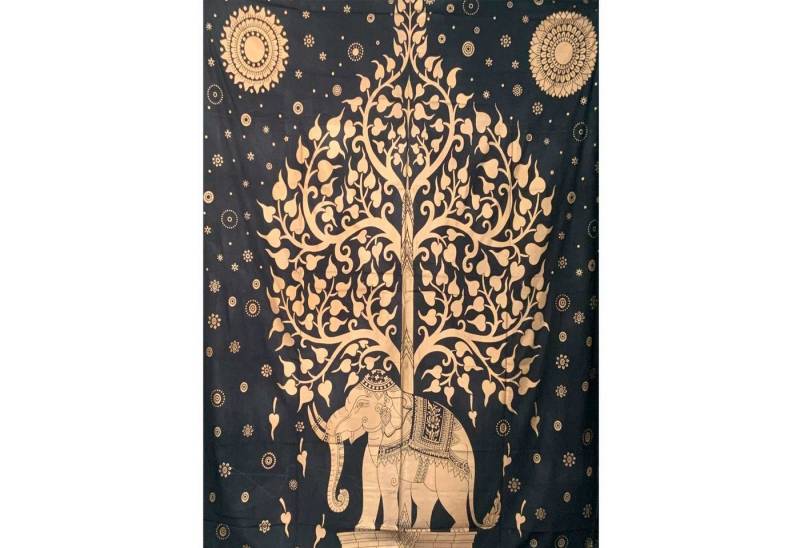 Wandteppich Tagesdecke Wandbehang Deko Tuch Golden Elefant Bohi Baum ca. 200x135cm, KUNST UND MAGIE von KUNST UND MAGIE