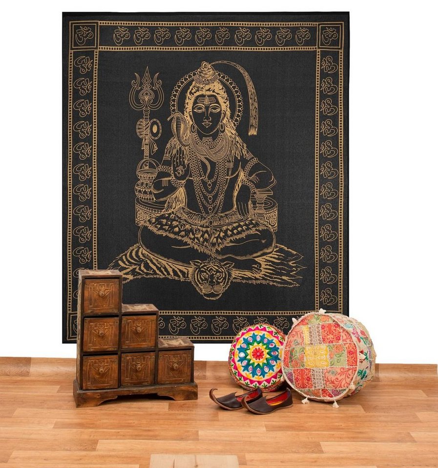 Wandteppich Tagesdecke Wandbehang Deko Tuch Lord Shiva Gold ca. 200 x 230cm, KUNST UND MAGIE von KUNST UND MAGIE