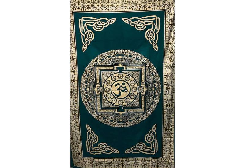 KUNST UND MAGIE Wandteppich Tagesdecke Wandbehang Dekotuch Yantra Mandala Tuch Indien 200 x135 OM von KUNST UND MAGIE