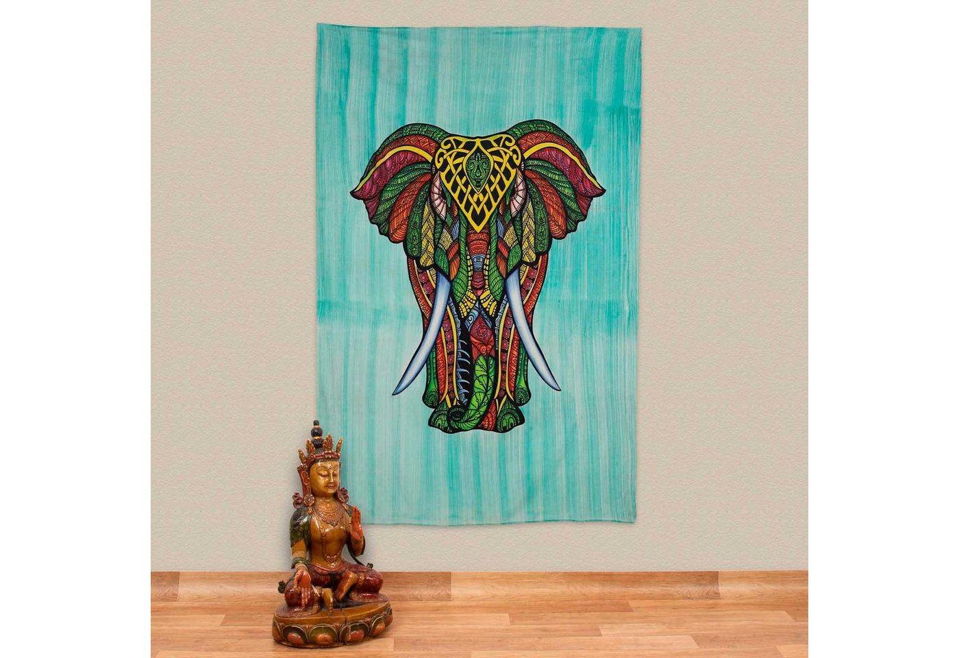 Wandteppich Kunst&Magie Tagesdecke Wandbehang Tuch Elefant UV Aktiv ca 200x135cm, KUNST UND MAGIE von KUNST UND MAGIE