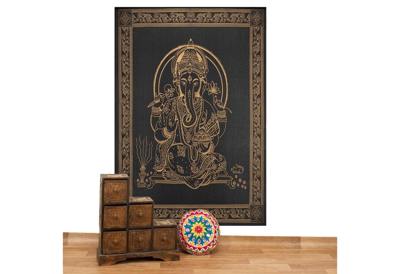Wandteppich Tagesdecke Wandbehang Dekotuch Lord Ganesha ca.200x135cm Wandteppich, KUNST UND MAGIE von KUNST UND MAGIE