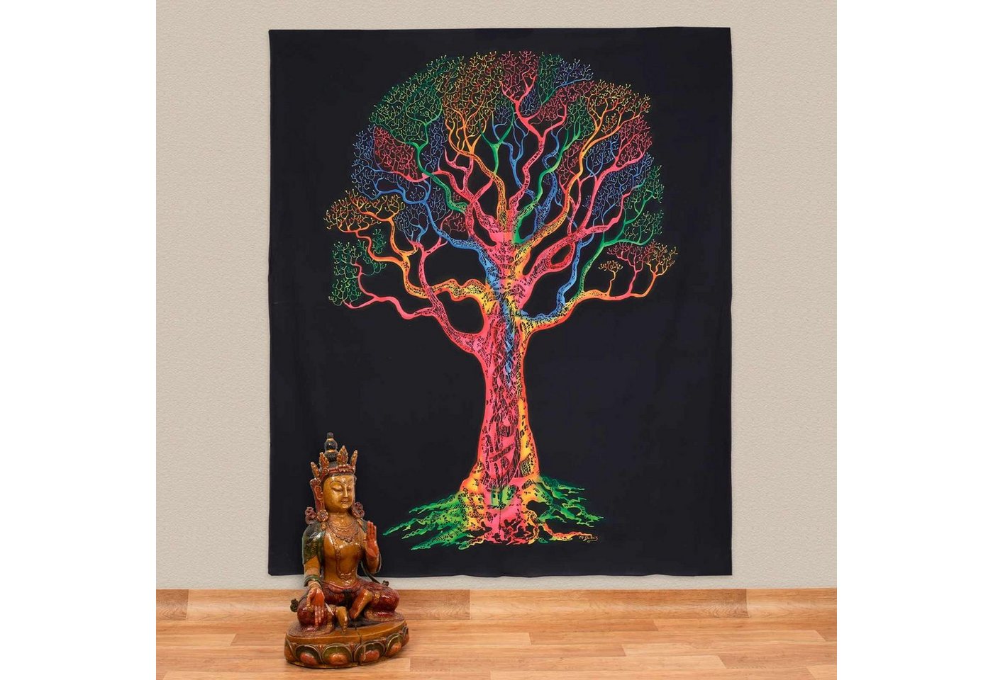 Wandteppich XL Tagesdecke Wandbehang Deko Baum Meditation UV Aktiv ca. 200x240 cm, KUNST UND MAGIE von KUNST UND MAGIE