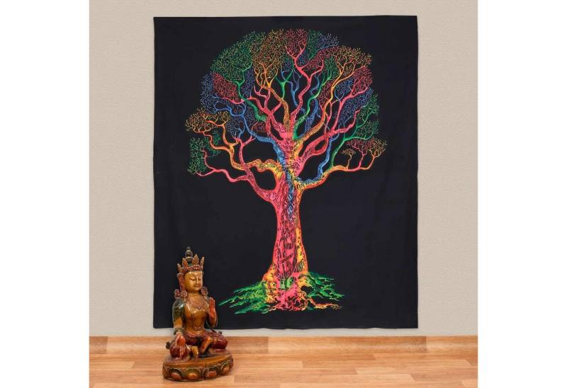 KUNST UND MAGIE Wandteppich XL Tagesdecke Wandbehang Deko Baum Meditation UV Aktiv ca. 200x240 cm von KUNST UND MAGIE