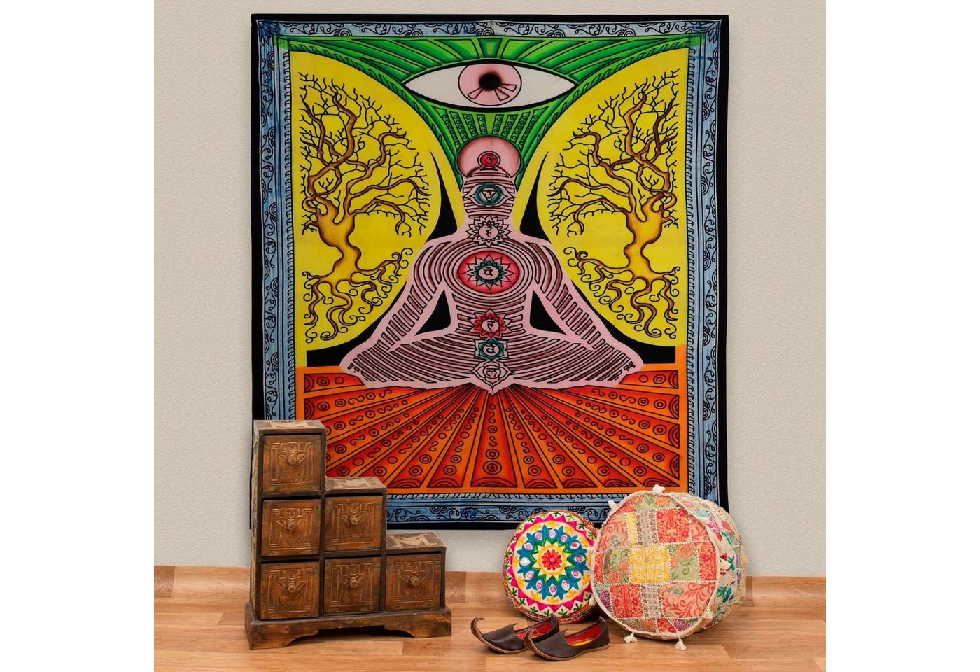 Wandteppich XL Tagesdecke Wandbehang Deko Chakra Yoga UV Aktiv ca. 200 x 230 cm, KUNST UND MAGIE von KUNST UND MAGIE