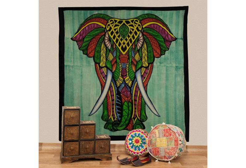 KUNST UND MAGIE Wandteppich Tagesdecke Wandbehang Elefant Meditation UV Aktiv ca. 200 x 230 cm von KUNST UND MAGIE