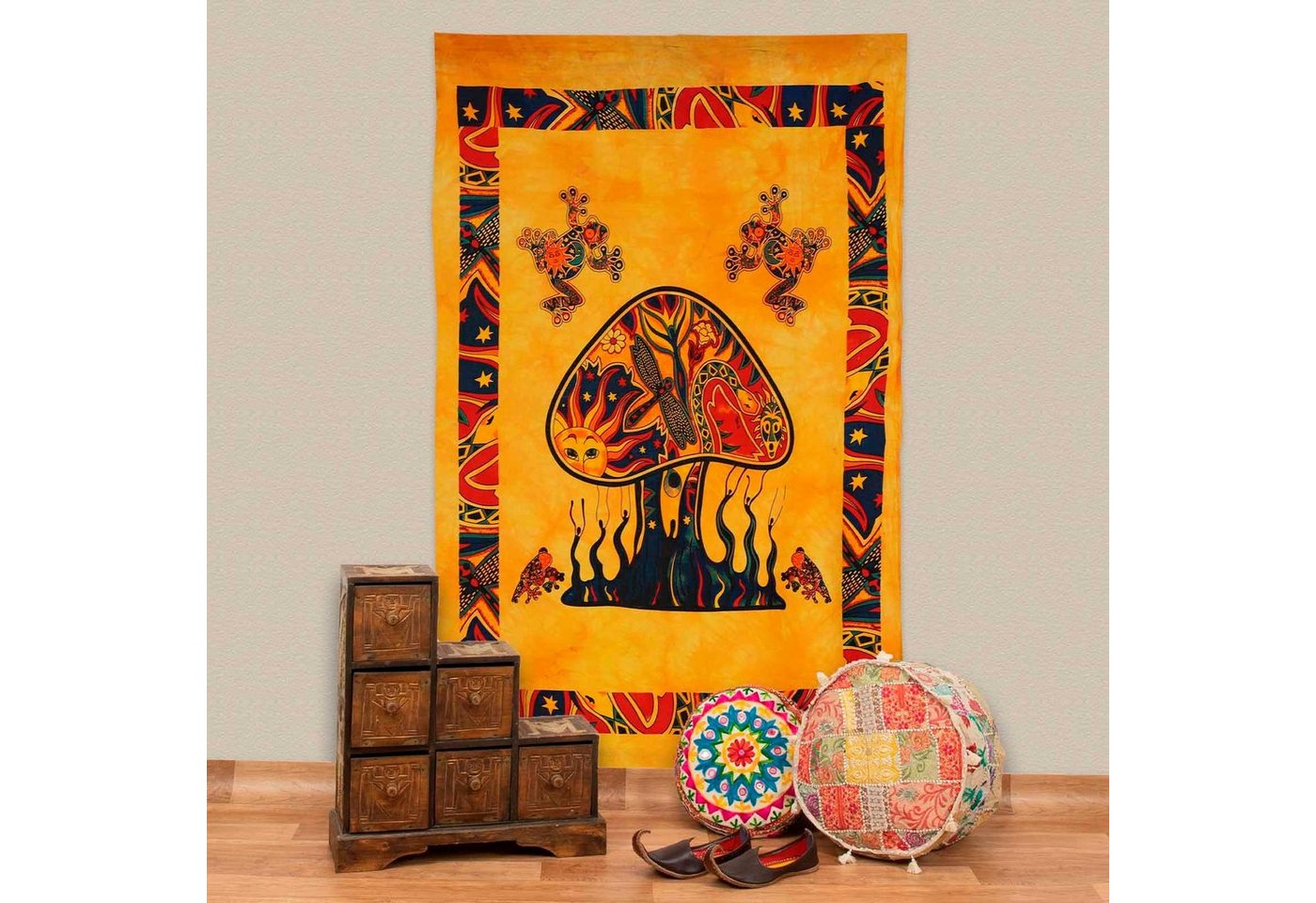 Wandteppich Magic Mushrooms Poster Wandbehangchedelic Dekotuch ca 210x140cm, KUNST UND MAGIE von KUNST UND MAGIE