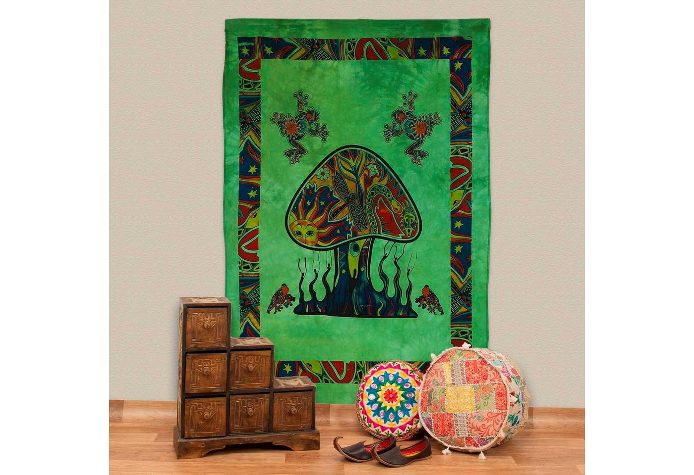 Wandteppich Mushrooms Poster Wandbehang Deko Tuchchedelic Dekotuch ca 210x140cm, KUNST UND MAGIE von KUNST UND MAGIE