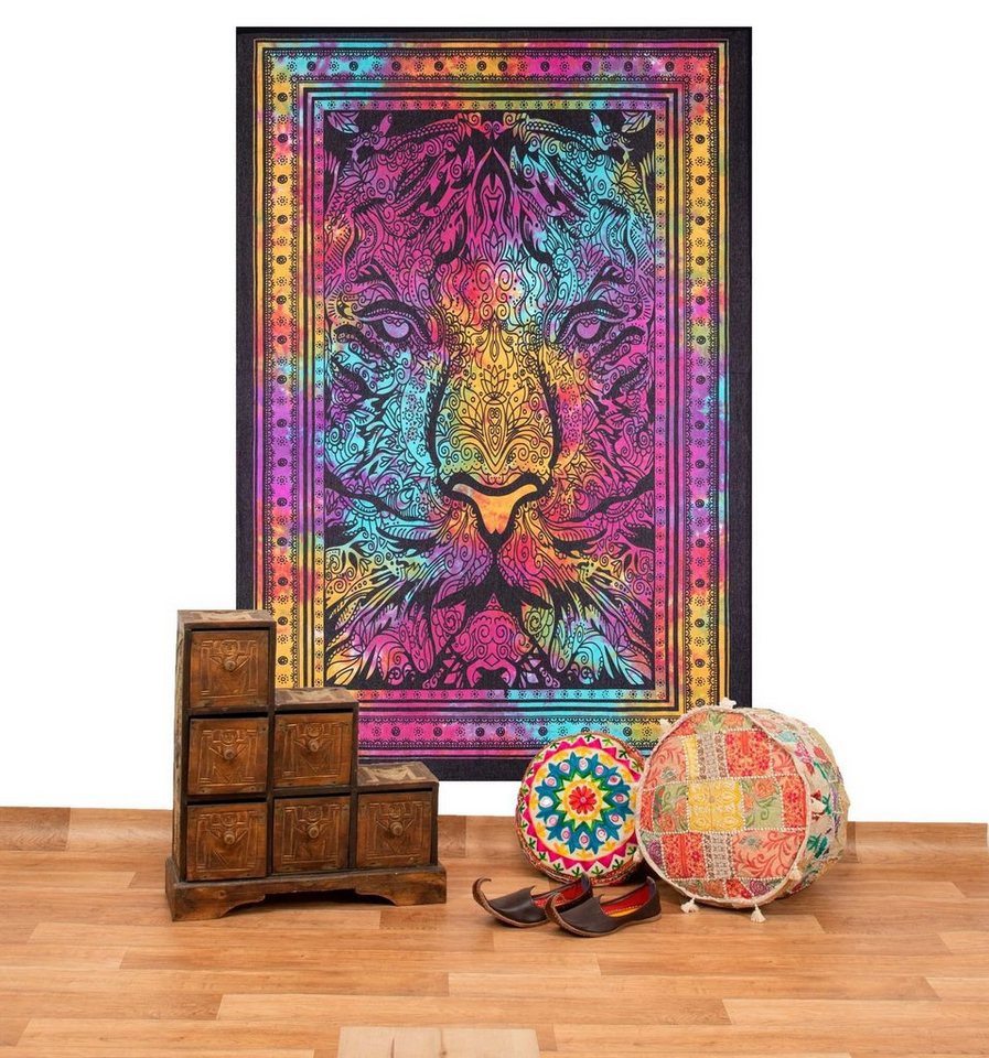 Wandteppich Tagesdecke Wandbehang Bunt Sonne Mond und Sterne Hippie ca190 x 140cm, KUNST UND MAGIE von KUNST UND MAGIE