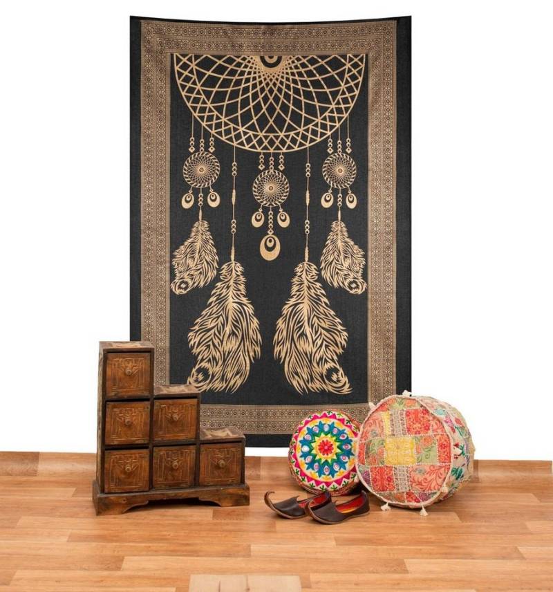 KUNST UND MAGIE Wandteppich Tagesdecke Wandbehang Deko Tuch Dreamcatcher Traumfänger ca.200 x135cm von KUNST UND MAGIE