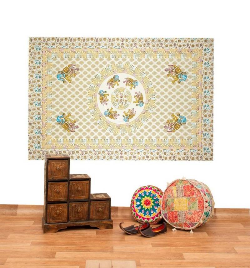 KUNST UND MAGIE Wandteppich Tagesdecke Wandbehang Deko Tuch Elefant Mandala Wandteppich Boho Goa von KUNST UND MAGIE