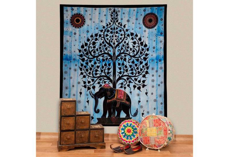 KUNST UND MAGIE Wandteppich Tagesdecke Wandbehang Deko Tuch Elefant UV Aktiv ca. 200 x 135 cm von KUNST UND MAGIE
