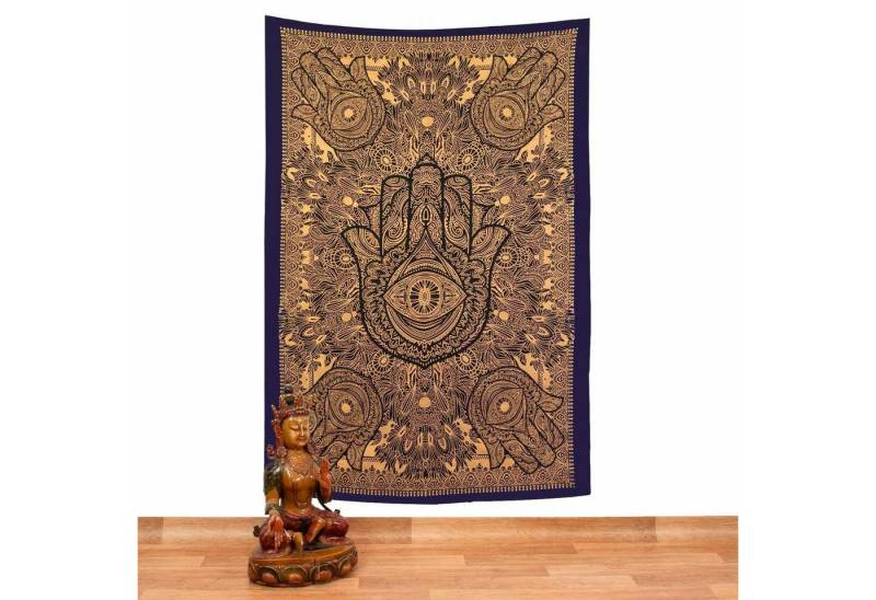 KUNST UND MAGIE Wandteppich Tagesdecke Wandbehang Deko Tuch Goldene Hamsa Hand ca. 200 x135cm von KUNST UND MAGIE