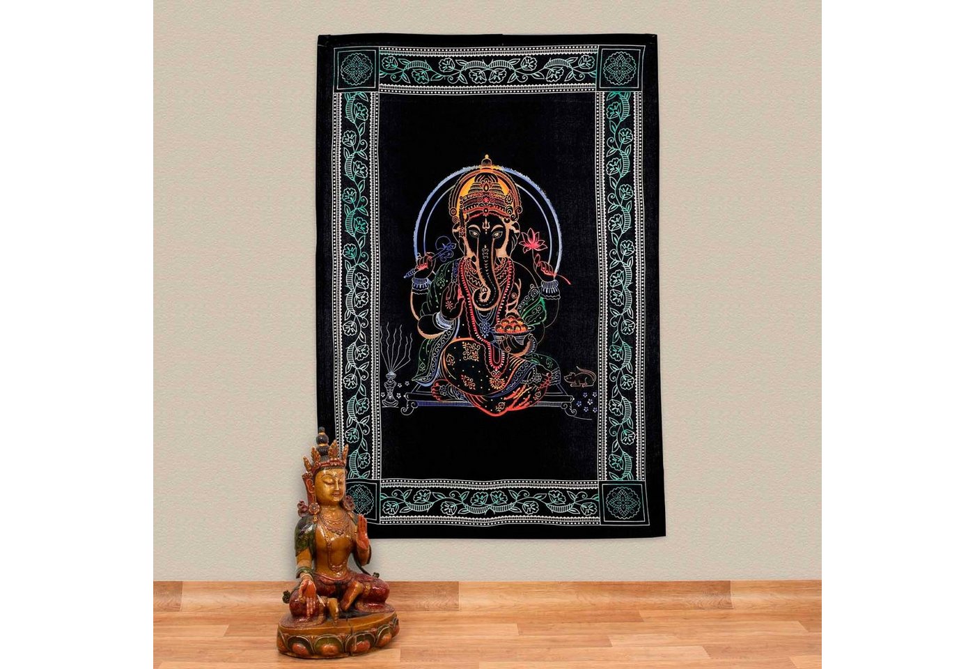 Wandteppich Tagesdecke Wandbehang Lord Ganesha Meditation UV Aktiv ca. 200x135cm, KUNST UND MAGIE von KUNST UND MAGIE