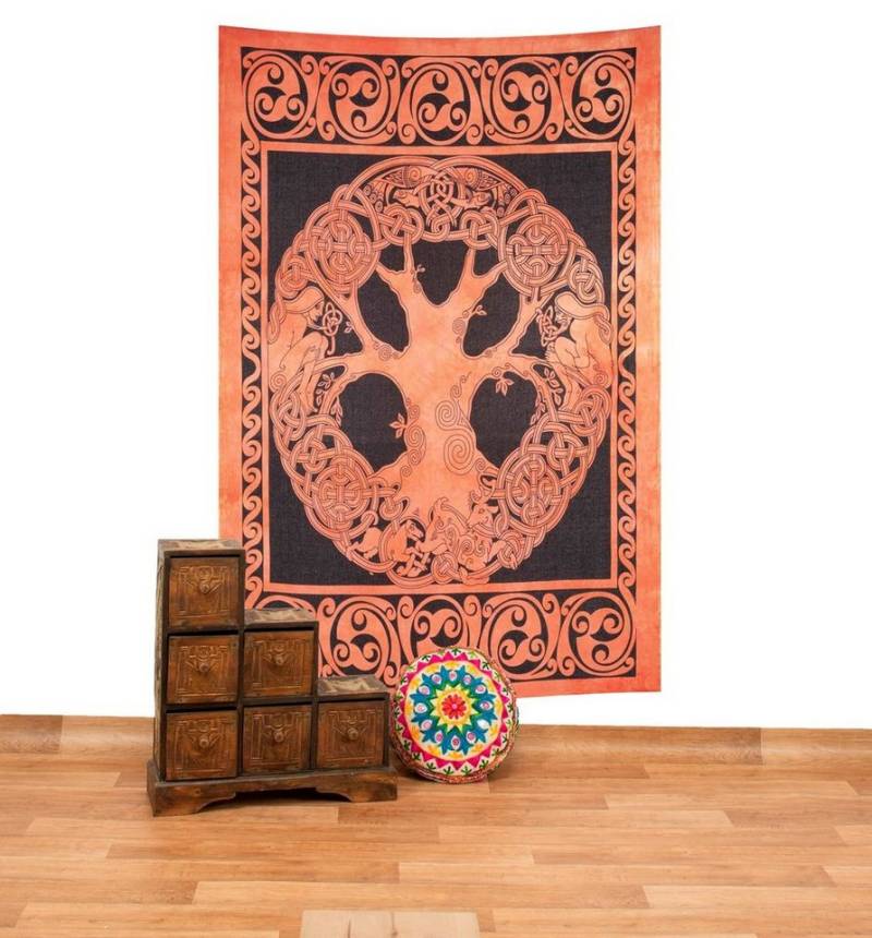 KUNST UND MAGIE Wandteppich Tagesdecke Wandbehang Lebensbaum Ygdrasül Keltisch Orange ca.210x145cm KUNST UND MAGIE Wandteppich Tagesdecke Wandbehang Lebensbaum Ygdrasül Keltisch Orange ca.210x145cm von KUNST UND MAGIE