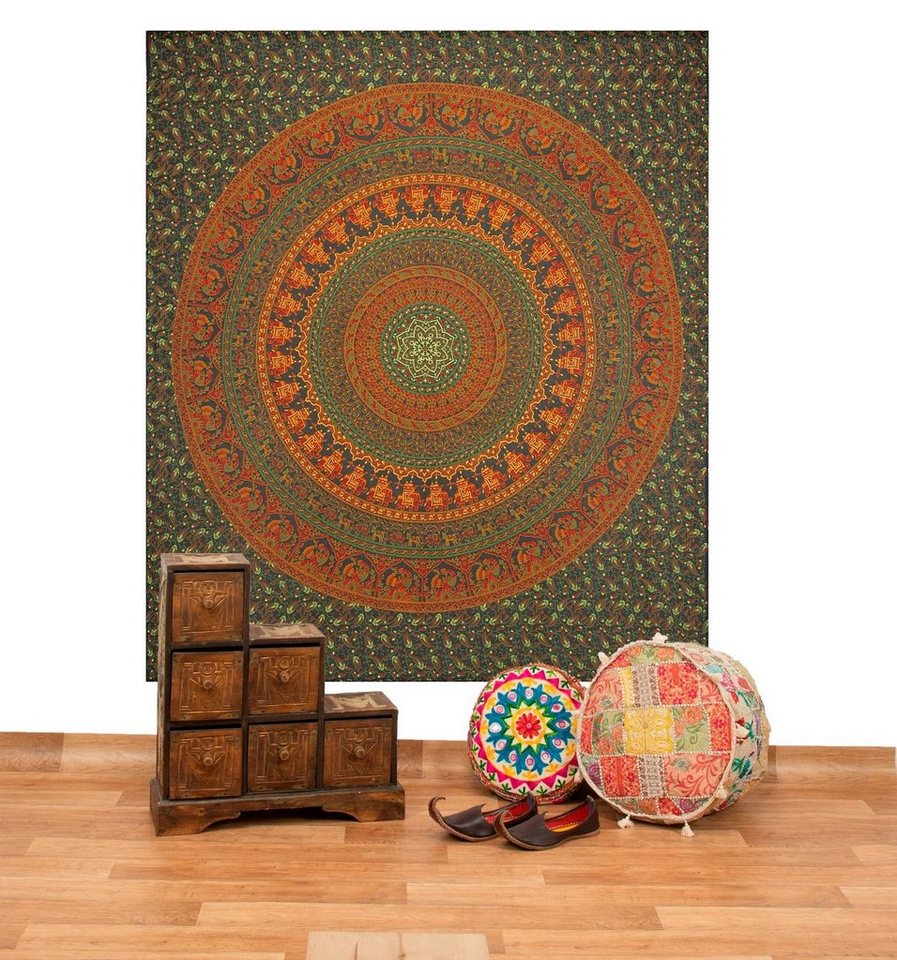 Wandteppich Tagesdecke Wandbehang Mandala Dekotuch Indisch Elefant ca 200x230cm, KUNST UND MAGIE von KUNST UND MAGIE